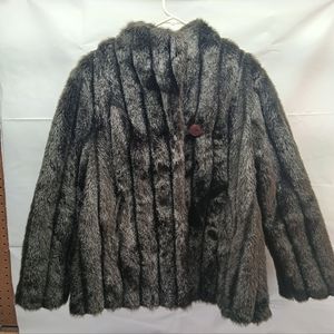 Vintage Wiman Sz 18 Black Faux Fur Coat